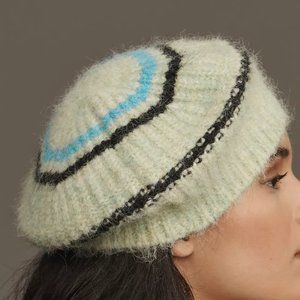 By Anthropologie Green Wool Blend Graphic Knit Beret NWT